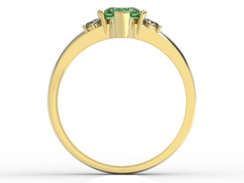 Pierścionek z żółtego złota z zielonym topazem w kształcie serca i diamentami JP-90Z