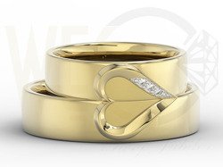 Obrączki ślubne z sercem, z żółtego złota w damskiej diamenty (para) OB-01Z-R-D