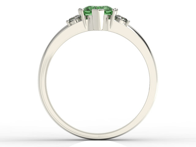 Pierścionek z białego złota z zielonym topazem w kształcie serca i diamentami JP-90B