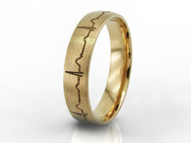 Obrączki ślubne z żółtego złota z Waszym EKG, damska z diamentem oprawionym w serce (para) OB-06Z-R-D