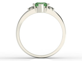Pierścionek z białego złota z zielonym topazem w kształcie serca i diamentami JP-90B