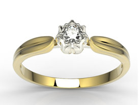 Pierścionek zaręczynowy w kształcie konwalii AP-4010ZB z żółtego i białego złota z brylantem. 