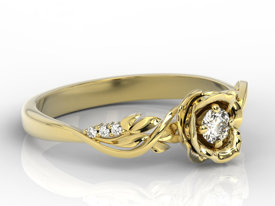 Pierścionek złoty w kształcie róży z białym szafirem i brylantami LP-7715Z