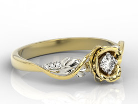Pierścionek złoty w kształcie róży z białym szafirem i brylantami LP-7715ZB