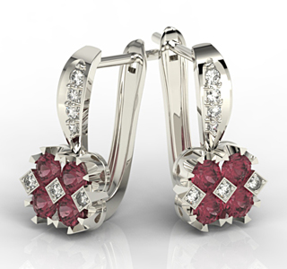 Kolczyki z białego złota z rubinami i diamentami JPK-56B