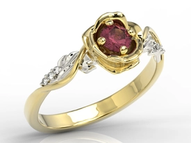 Pierścionek złoty w kształcie róży z rubinem i brylantami LP-7730ZB