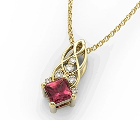 Wisiorek z żółtego złota z topazem Swarovski Red i brylantami BPW-86Z