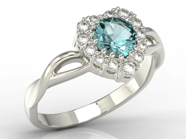 Pierścionek w kształcie serca z topazem Swarovski Blue i cyrkoniami AP-77B-C