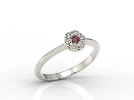 Pierścionek z białego złota z granatem i diamentami JP-87B