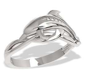 Pierścionek z białego złota delfin LP-28B