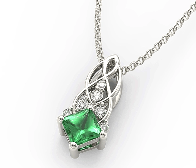 Wisiorek z białego złota z zielonym topazem Swarovski i brylantami BPW-86B