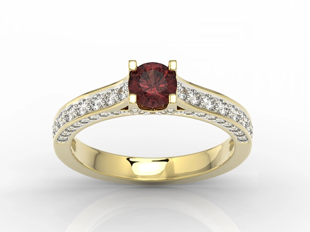 Pierścionek z żółtego złota z granatem i brylantami 0,42 ct wzór LP-50Z-R