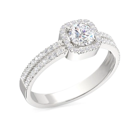 Pierścionek z białego złota z białym topazem Swarovski i diamentami BP-52B