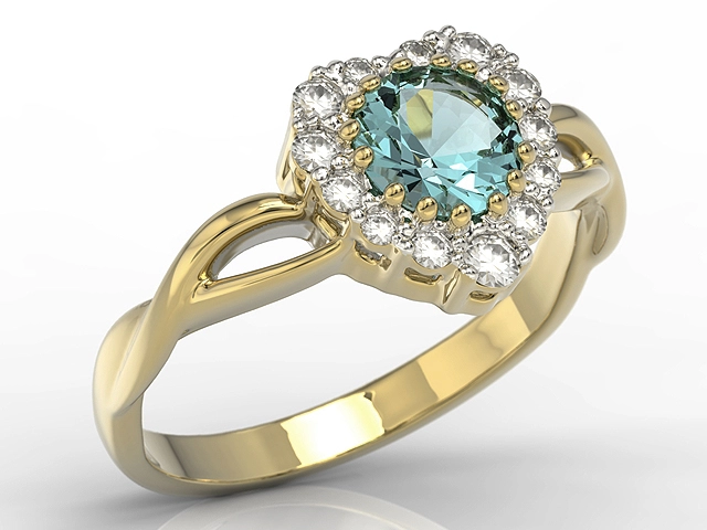 Pierścionek w kształcie serca z topazem Swarovski Blue i diamentami AP-77Z