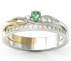 Pierścionek z białego i żółtego złota ze szmaragdem i brylantami BP-77BZ