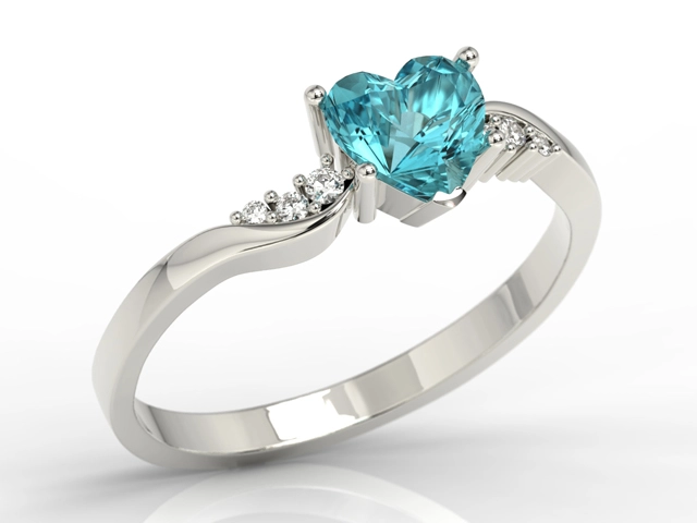 Pierścionek z białego złota z topazem Swarovski Blue i cyrkoniami LP-70B