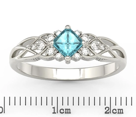 Pierścionek z białego złota z topazem Swarovski Ice Blue i diamentami BP-86B