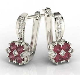 Kolczyki z białego złota z rubinami i diamentami JPK-56B
