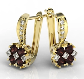 Kolczyki z żółtego złota z granatami i diamentami JPK-56Z-R