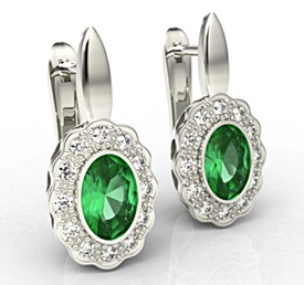 Kolczyki z białego złota ze szmaragdami i diamentami LPK-79B