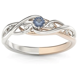 Pierścionek z białego i różowego złota z szafirem i brylantami BP-75BP