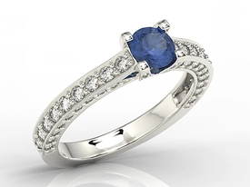 Pierścionek z białego złota z szafirem i cyrkoniami LP-16B