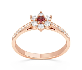 Pierścionek markiza z różowego złota z rubinem i diamentami CP-64P-RUB/D