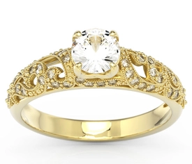 Pierścionek zaręczynowy z żółtego złota z wyrafinowanym wzorem z zirconem i cyrkoniami BP-50Z-C