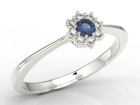 Pierścionek z białego złota z szafirem i diamentami JP-49B