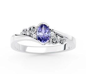 Pierścionek zaręczynowy z białego złota AP-39B z tanzanitem i diamentami 0,03 ct