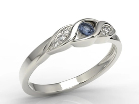 Pierścionek z białego złota z szafirem i diamentami AP-51B