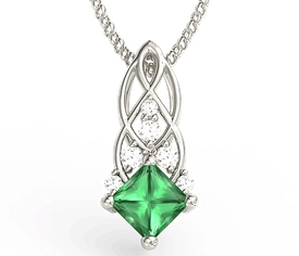 Wisiorek z białego złota z zielonym topazem Swarovski i brylantami BPW-86B