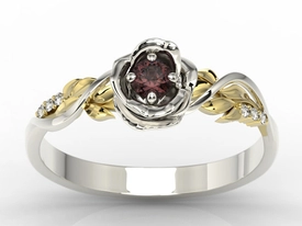 Pierścionek złoty w kształcie róży z granatem i brylantami LP-7715BZ