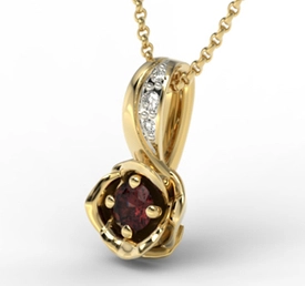 Wisiorek z żółtego złota z granatem i brylantami LPW-4221Z-R