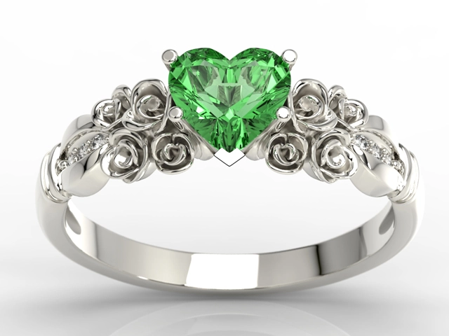 Pierścionek z białego złota z topazem Swarovski Rainforest i diamentami AP-52B