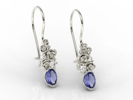 Kolczyki na agrafce z białego złota z tanzanitami i diamentami APK-39B