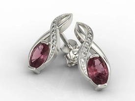 Kolczyki z białego złota na sztyfcie z rubinami i brylantami APK-69B-SZT