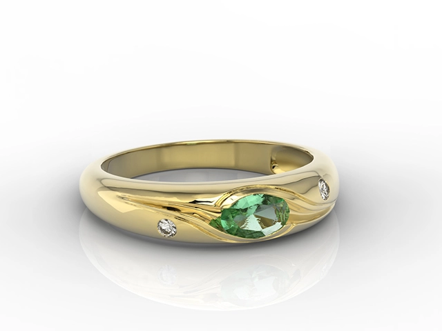 Pierścionek z żółtego złota ze szmaragdem i diamentami 0,03 ct wzór JP-57Z