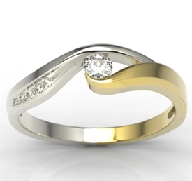 Pierścionek zaręczynowy z żółtego i białego złota z diamentami 0,14 ct wzór LP-7814ZB