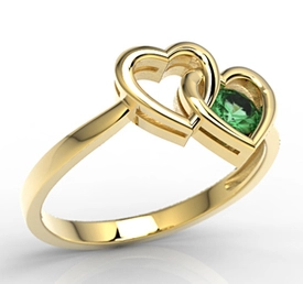 Pierścionek w kształcie dwóch serc z żółtego złota ze szmaragdem LP-52Z