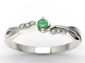 Pierścionek zaręczynowy z białego złota ze szmaragdem i diamentami 0,03 ct wzór AP-7009B