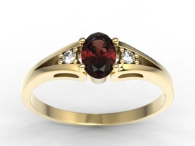 Pierścionek z żółtego złota JP-22Z z granatem i diamentami 0,04 ct.