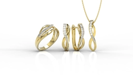 Zestaw - Pierścionek, kolczyki i wisiorek z żółtego złota z diamentami LP-6708Z-R-ZEST