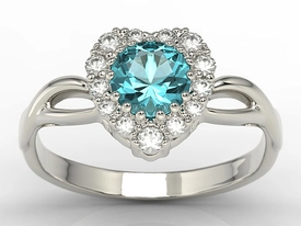 Pierścionek w kształcie serca z topazem Swarovski Blue i cyrkoniami AP-77B-C