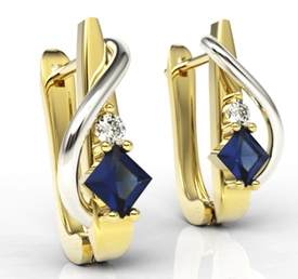 Kolczyki z żółtego i białego złota z szafirem i diamentami LPK-32ZB