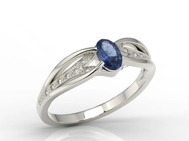 Pierścionek z białego złota z szafirem i diamentami LP-39B