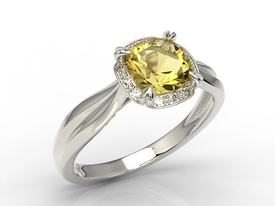 Pierścionek z białego złota z cytrynem i brylantami AP-45B