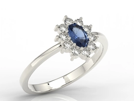 Pierścionek z białego złota z szafirem i cyrkoniami AP-1830B-SZA/C