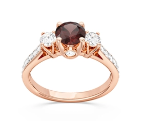 Pierścionek z różowego złota z granatami i brylantami CP-31P