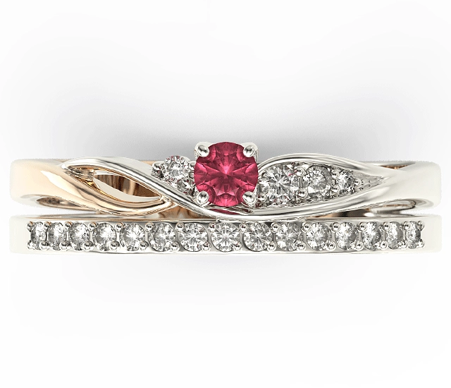 Pierścionek z białego i różowego złota z rubinem i brylantami BP-77BP